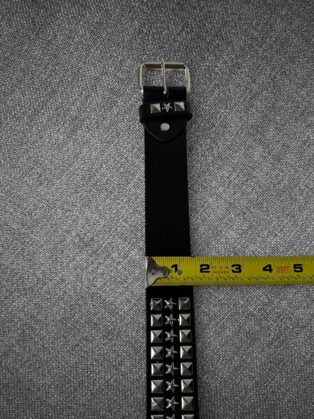Black Wide Star And Pyramid Stud Grommet Belt Silver Buckle Punk Y2K 45 Inch